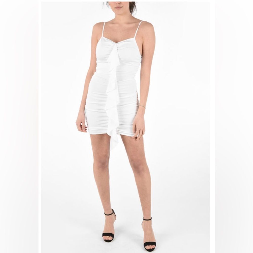 ALEXANDRE VAUTHIER DRAPED SLIM FIT MINI DRESS WHITE STRETCH SLEEVELESS SZ M
